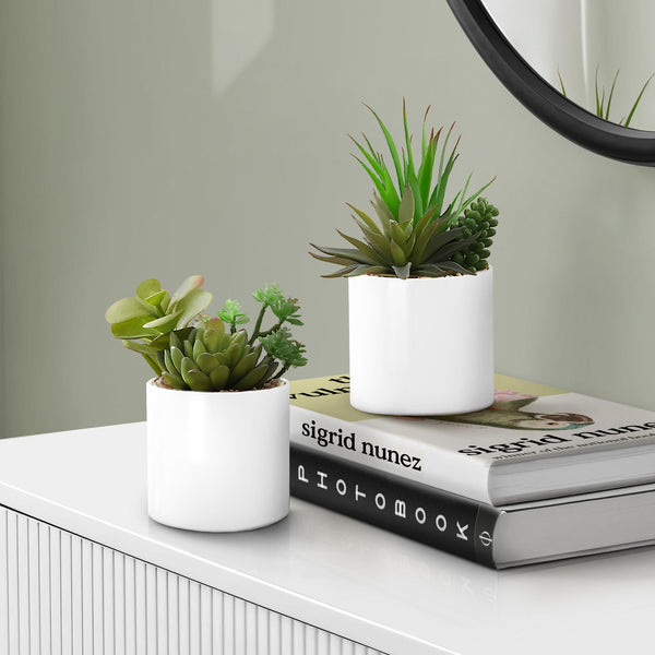7" Tall, Artificial Plant, Succulent, Indoor, Faux, Fake, Table, Greenery, Potted, Decorative (Set of 2) - Green / White - Best Buy Furniture
