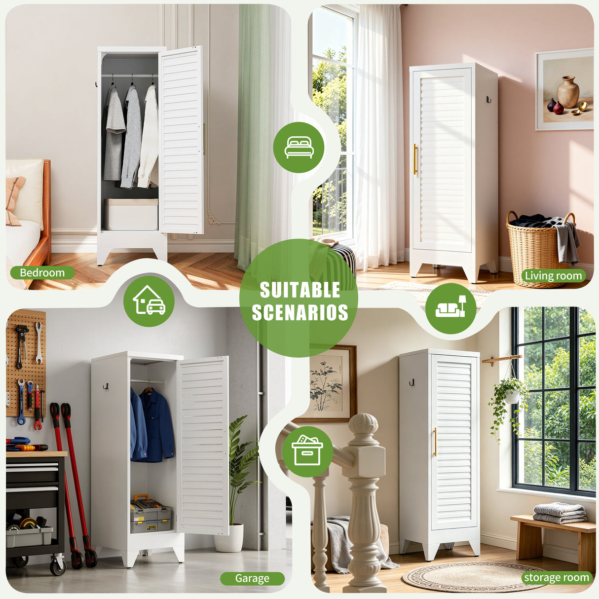 47.2" Narrow Metal Storage Closet with Louvered Door