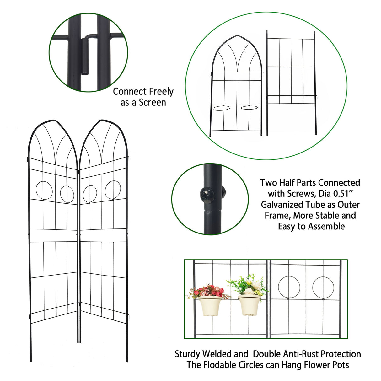 Metal Garden Trellis Rustproof Trellis For Climbing Plant, Outdoor Flower Support