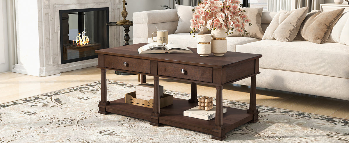 VIBE HAUS Farmhouse Wooden Coffee Table