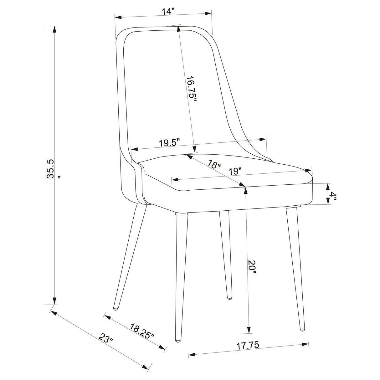 Padded Side Chair Of 2) With Upholstered Seat And Polished - Gray