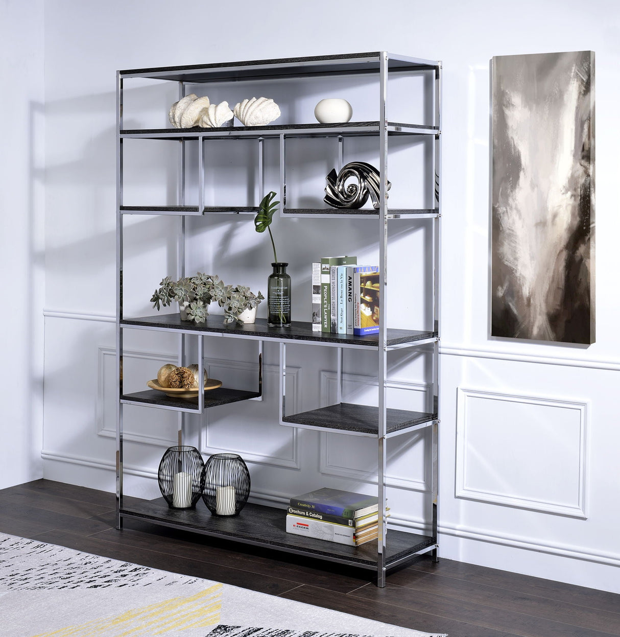 Vonara - Bookshelf - Chrome / Gray / Oak - Best Buy Furniture
