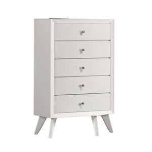 1 Piece Chest With Angled Legs, Wave Texture, Round Knobs - White
