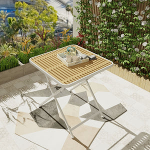 Modern Folding Square Table, Waterproof and Wear Resistant - Apricot / White