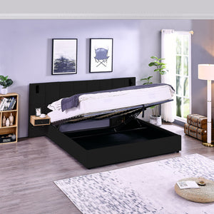 Upholstered Hydraulic Platform Bed With Storage Shelves, Reading Lamps, USB Port