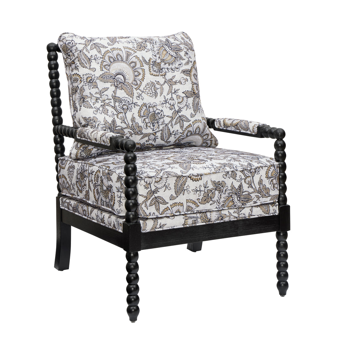 Belvoir Upholstered Spool Accent Chair with Turned Wood Frame, Floral