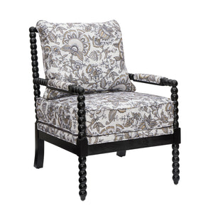 Belvoir Upholstered Spool Accent Chair with Turned Wood Frame, Floral