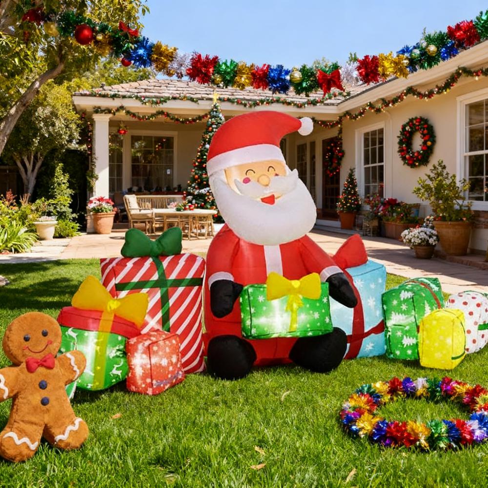 Inflatable Santa Claus And Gift Boxes Outdoor Display