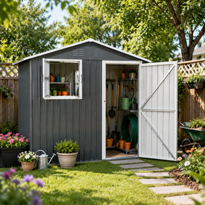 8x4 Foot Outdoor Metal Storage Shed with Openable Window, Coal Grey
