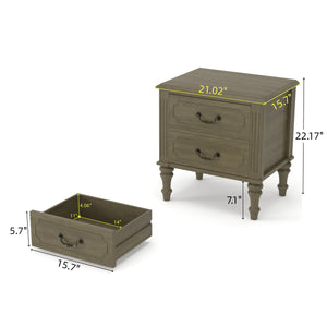 Fluted Nightstand, 21-Inch Wide, 2-Drawer Side Table, Antique Bronze