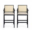 Woven Cane Plastic Backrest Bar Stool Foam Padded Fabric Seat & Durable Rubberwood Frame - Cream Gray - Best Buy Furniture