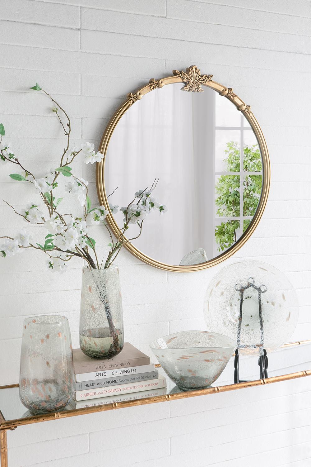30x31" Round Wall Mirror With Antique Gold Finish