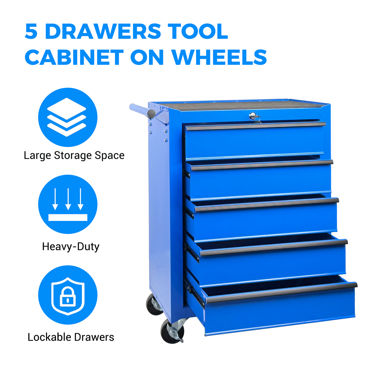 Rolling Metal Tool Chest with 5 Drawers, Blue