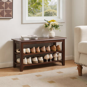 2-Tier Solid Wood Shoe Bench