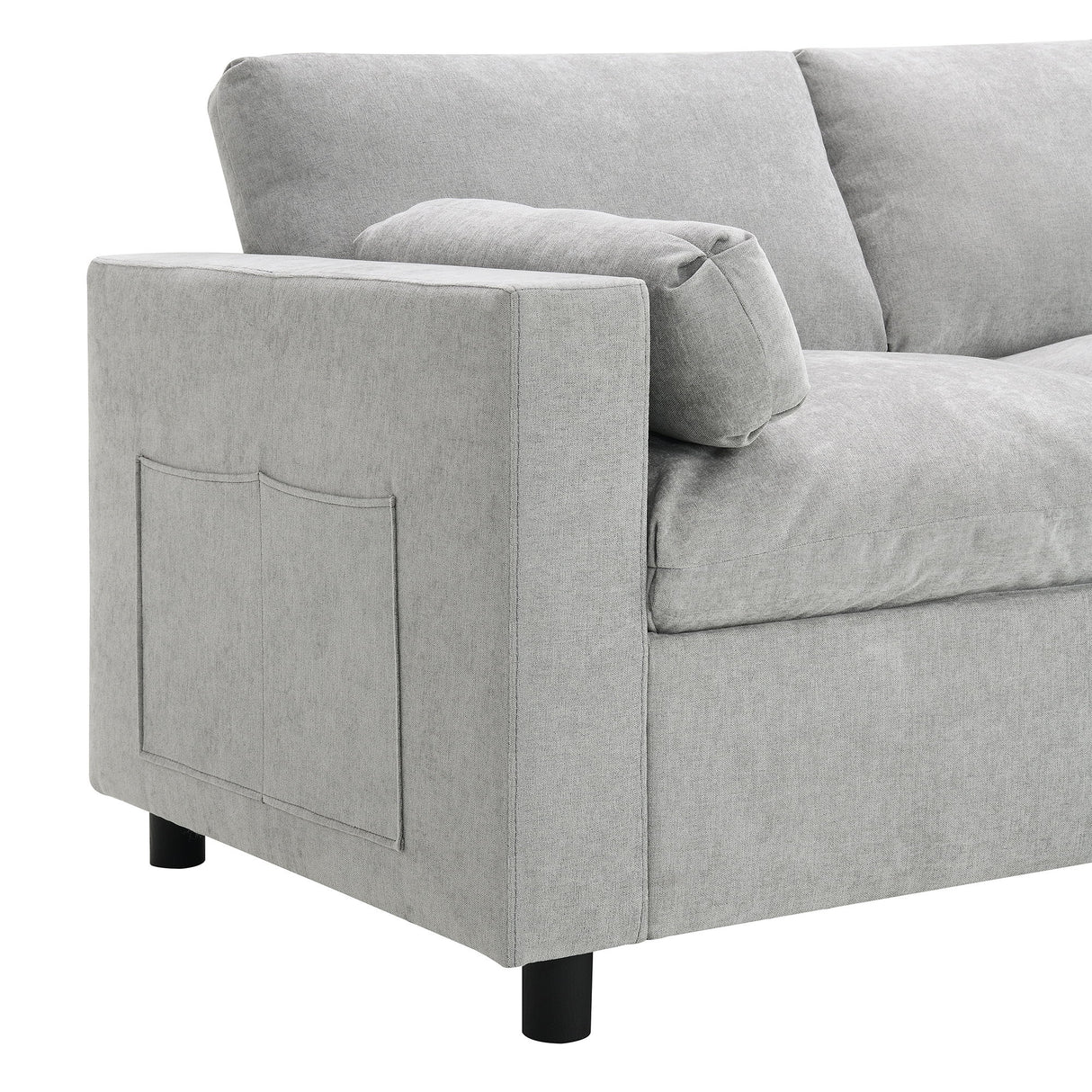 Modular Sectional With Storage Pockets, 5 Seat U Shaped Couch Set With Pillows, Free Combination Modern Cloud Sofa With 2 Movable Ottoman