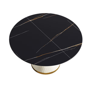 53.15" Modern Artificial Stone Round Carbon Steel Base Dining Table, Can Accommodate 6 People - Black / White