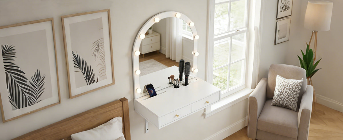 Floating Makeup Vanity Desk with Mirror & 3-Color Lights