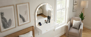 Floating Makeup Vanity Desk with Mirror & 3-Color Lights