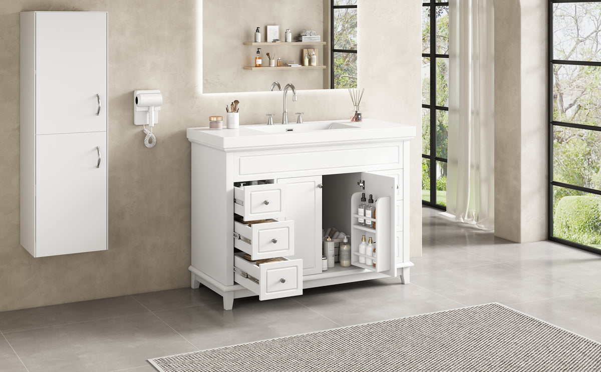 48" Bathroom Vanity with Resin Sink, Soft-Close Drawers & Shelves