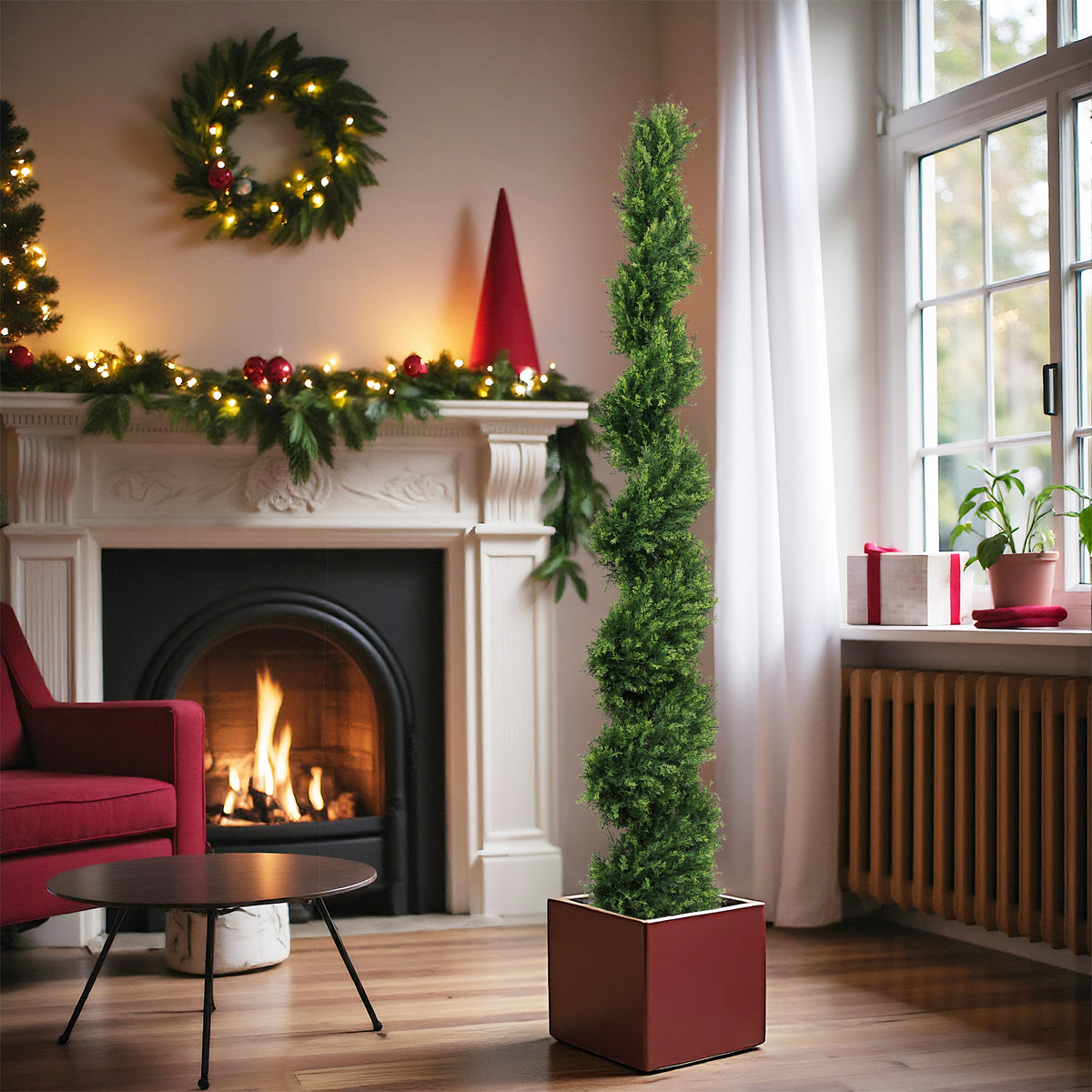 6FT Two-Tone Spiral-Shaped Potted Cedar Tree Set