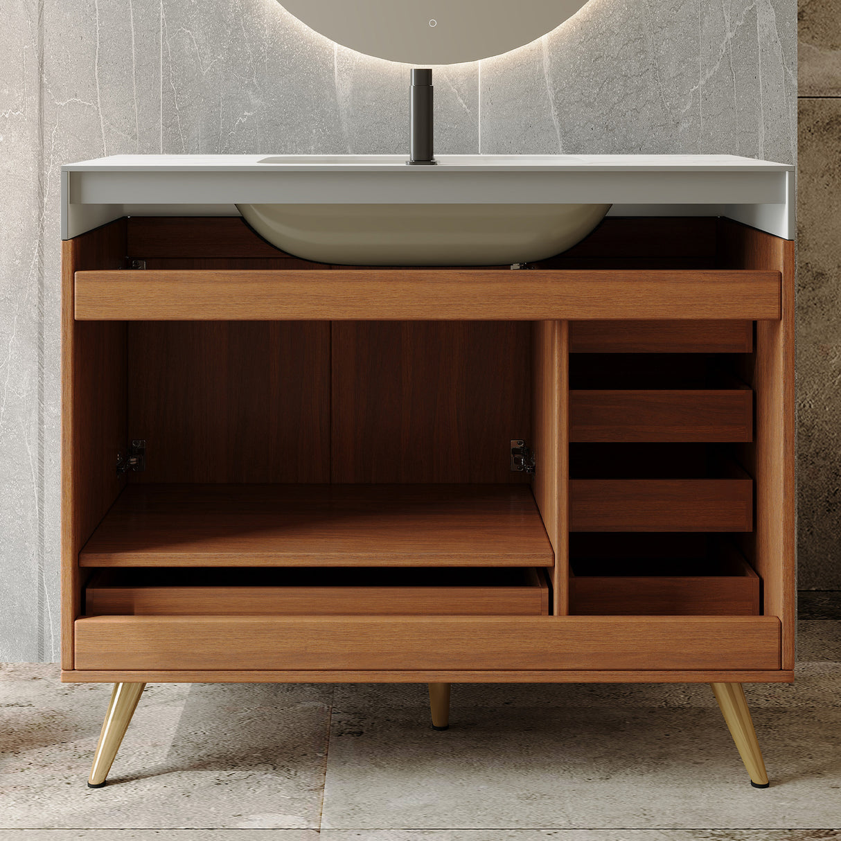 36" Freestanding Bathroom Vanity with Faux Marble Top