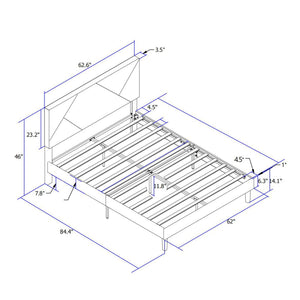 Upholstered Platform Bed Frame With Headboard, Wood Slat Support