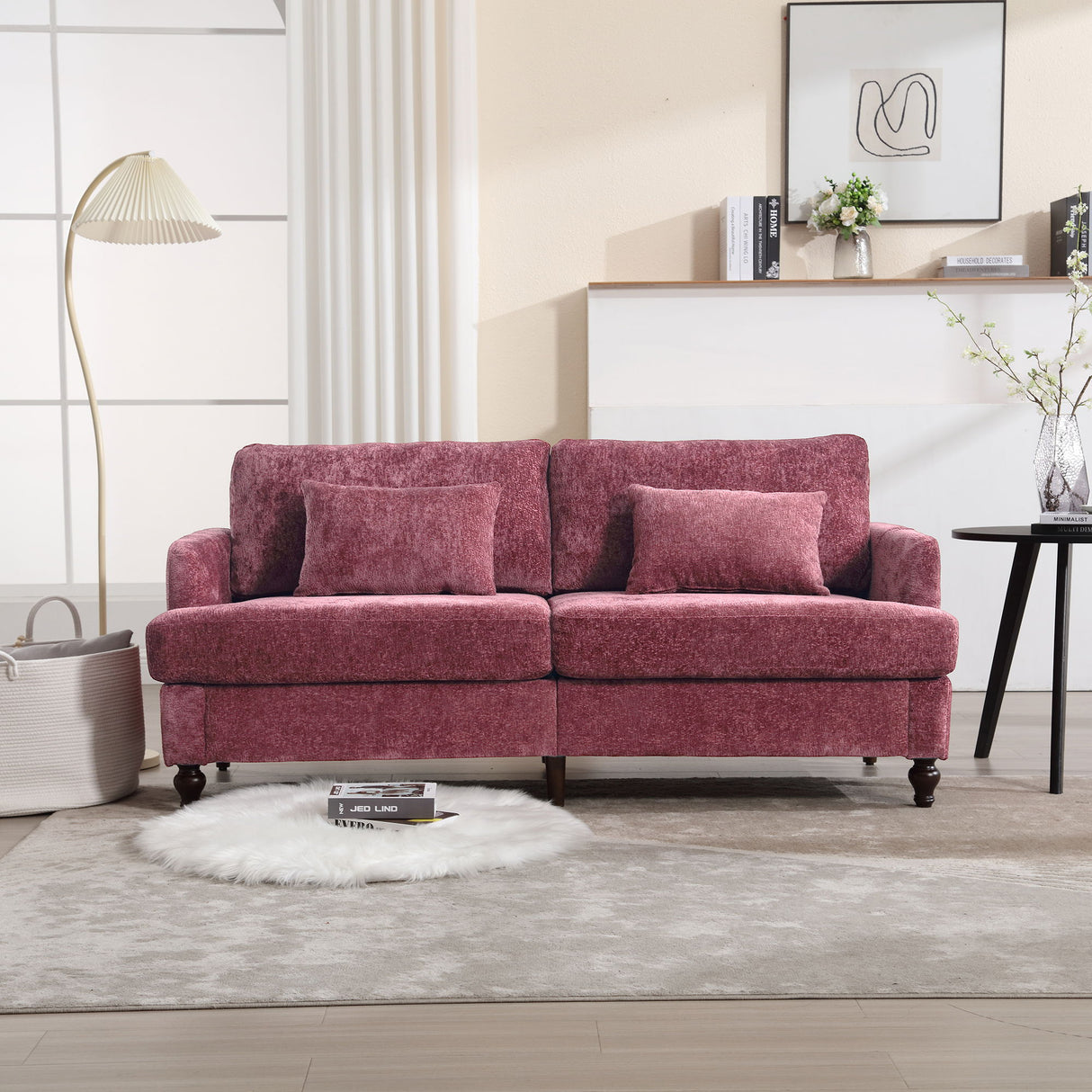 Mid Century Modern Fabric Loveseat Sofa, 2 Seat Upholstered Couch