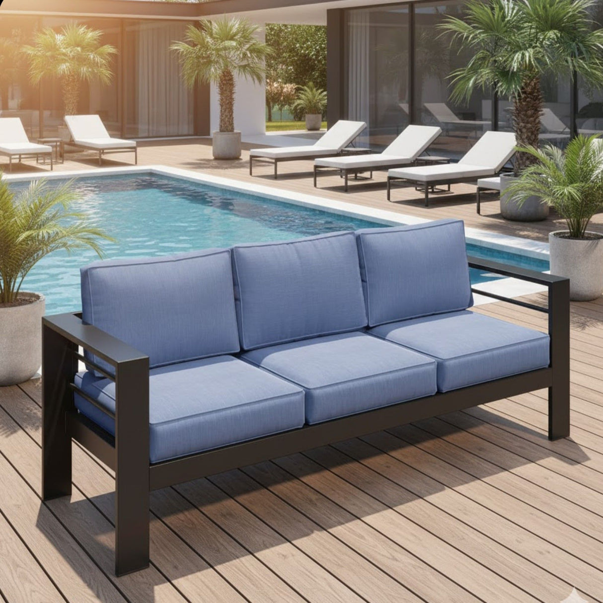 All-Weather Patio Sofa With Cushions, 3 Seat Outdoor Couch