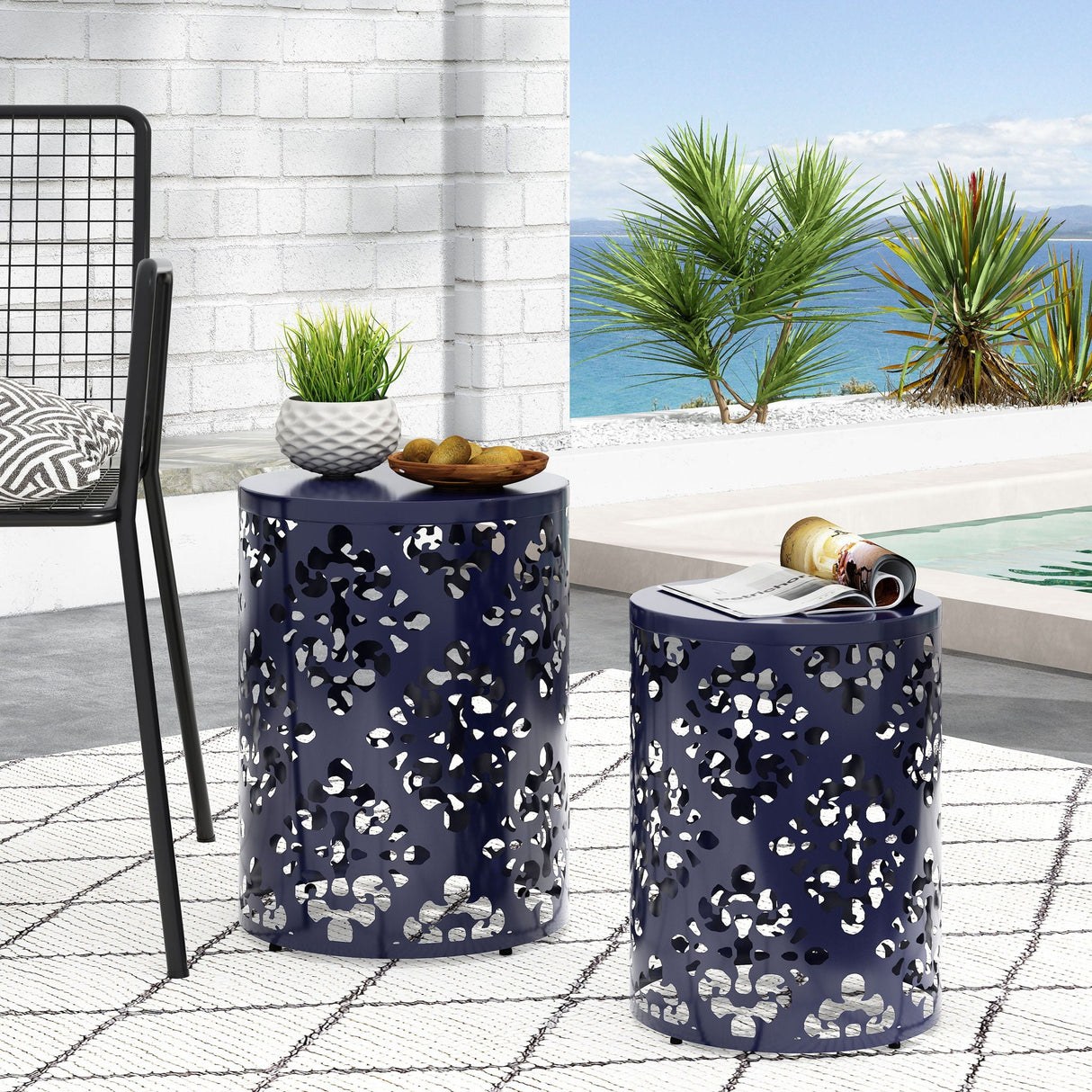 Modern Iron Cut Design End Table (Set of 2) - Navy Blue - Best Buy Furniture