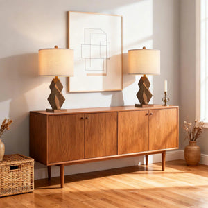 Farmhouse Table Lamps Set of 2, Wood Grain, 24.5-Inch, USB Charging
