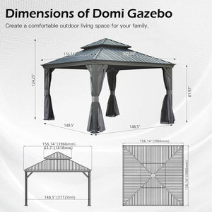 13x13FT Outdoor Hardtop Gazebo with Galvanized Steel Double Roof