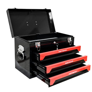 Portable 20" Steel Tool Box With 3 Drawers And Metal Latch Closure