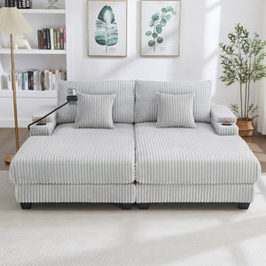 Modern Chaise Sofa With Adjustable Backrest, Cup Holders, Phone Holder & Storage Compartments For Living Room
