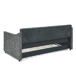 Twin Upholstered Daybed With Trundle, Waved Arms - Gray