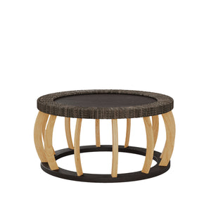 Vintage Rattan Solid Wood Round Coffee Table