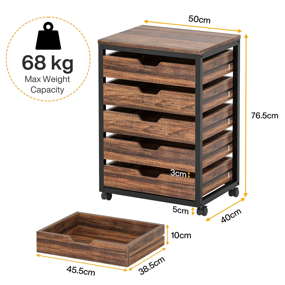 Storage Chest With Wheels, Mobile Drawer Unit
