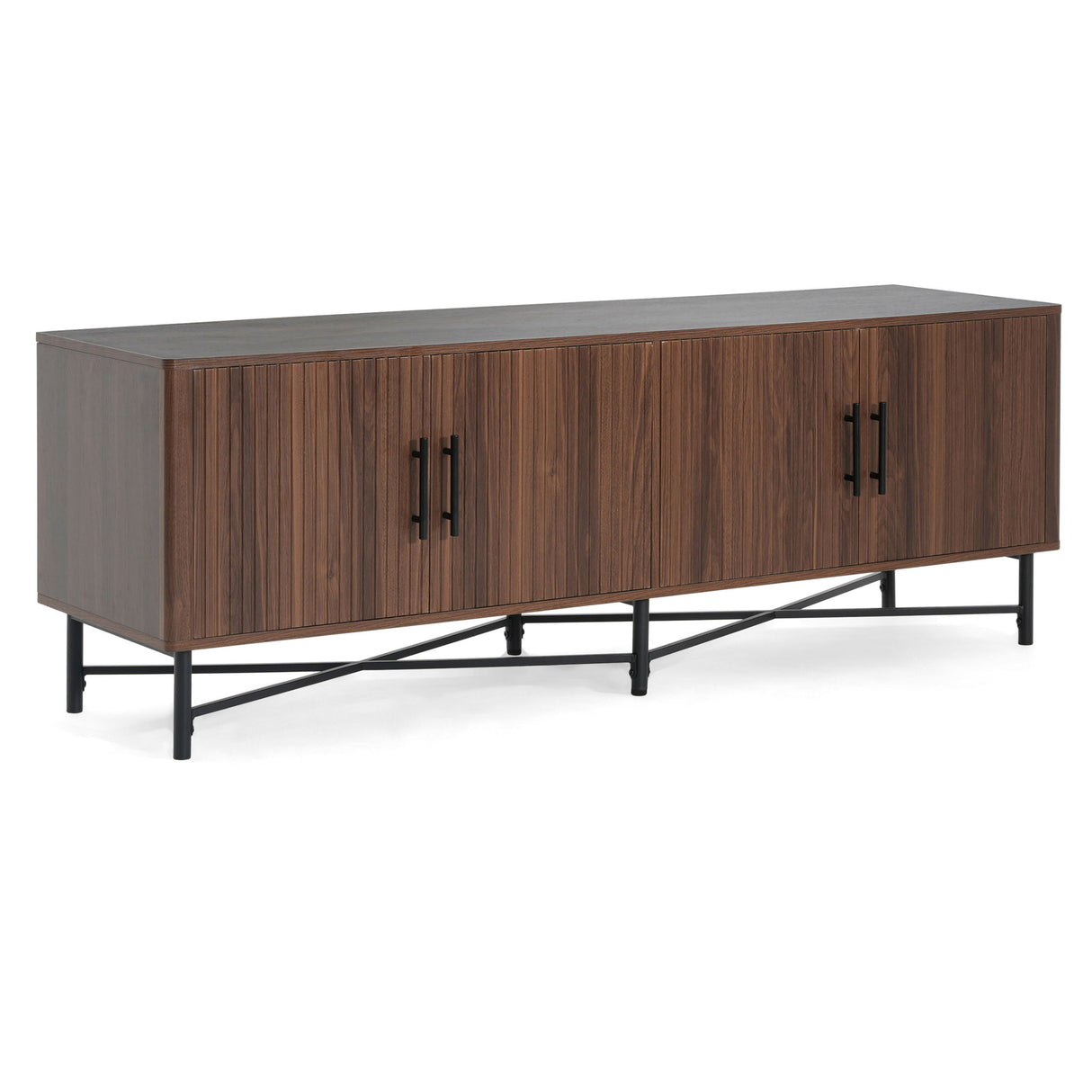 4 Door TV Cabinet, 2 Storage Spaces, Adjustable Shelves