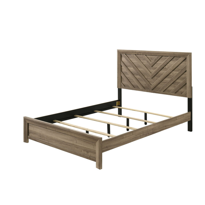 Modern Chevron Patterned Headboard Panel Bed with Wood Finish - Dark Brown
