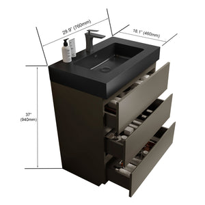 Alice 30" Bathroom Vanity, Gray with Matte Black Sink