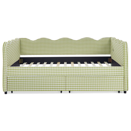 Gingham Daybed With USB Charging Port, Wave-Shaped Design