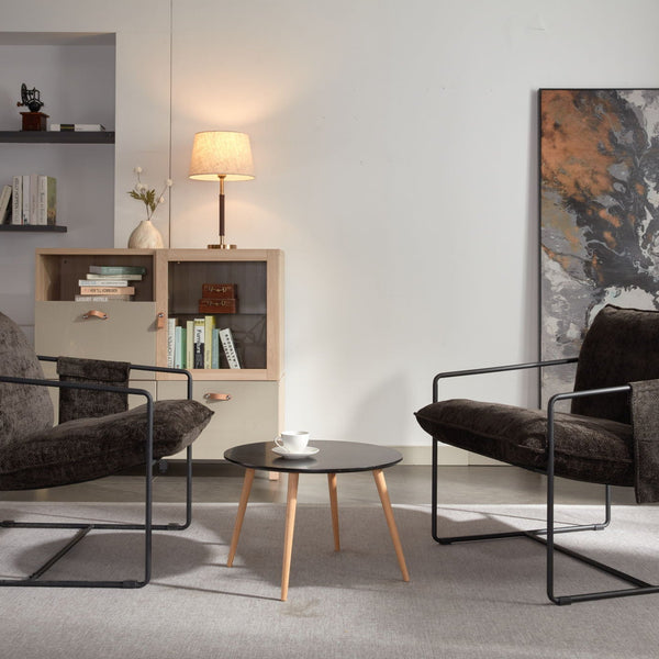 Upholstered Hanging Armchair With Arm Pocket Metal Frame (Set of 2), Crushed Foam Cushions And Skin-Friendly Braid For Living Room And Bedroom