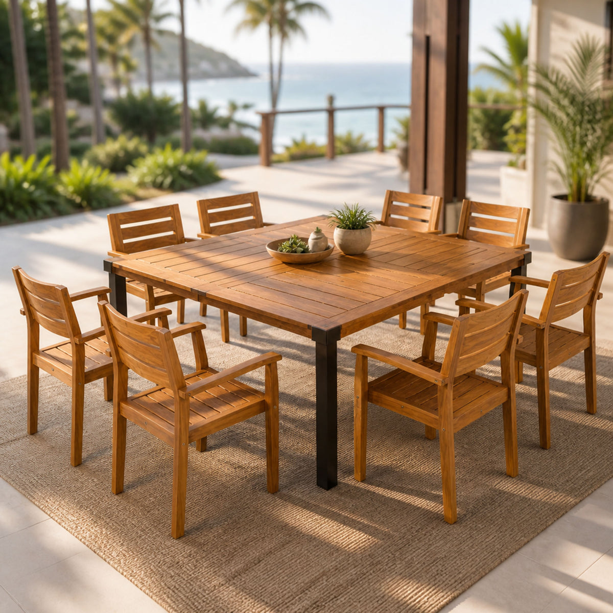 9-Piece Acacia Wood Outdoor Dining Set