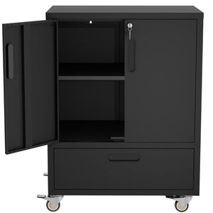 Mobile Tool Cart With Lockable Casters, Heavy-Duty Storage Organizer - Black