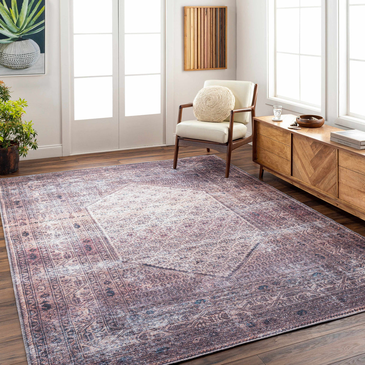 Dusty Pink Bagacay Distressed Washable Area Rug - Clearance