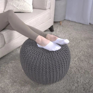 Bazar Knitted Cotton Round Pouf Ottoman with Soft Textured Cover