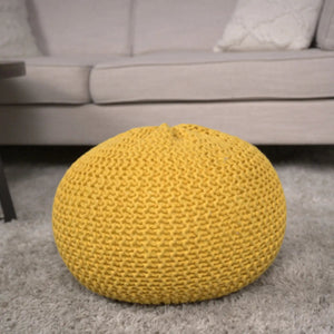 Bazar Knitted Cotton Round Pouf Ottoman with Soft Textured Cover - view 2
