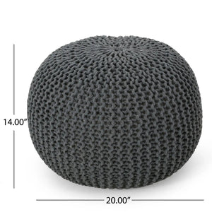 Bazar Knitted Cotton Round Pouf Ottoman with Soft Textured Cover - view 6