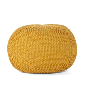 Bazar Knitted Cotton Round Pouf Ottoman with Soft Textured Cover - view 7