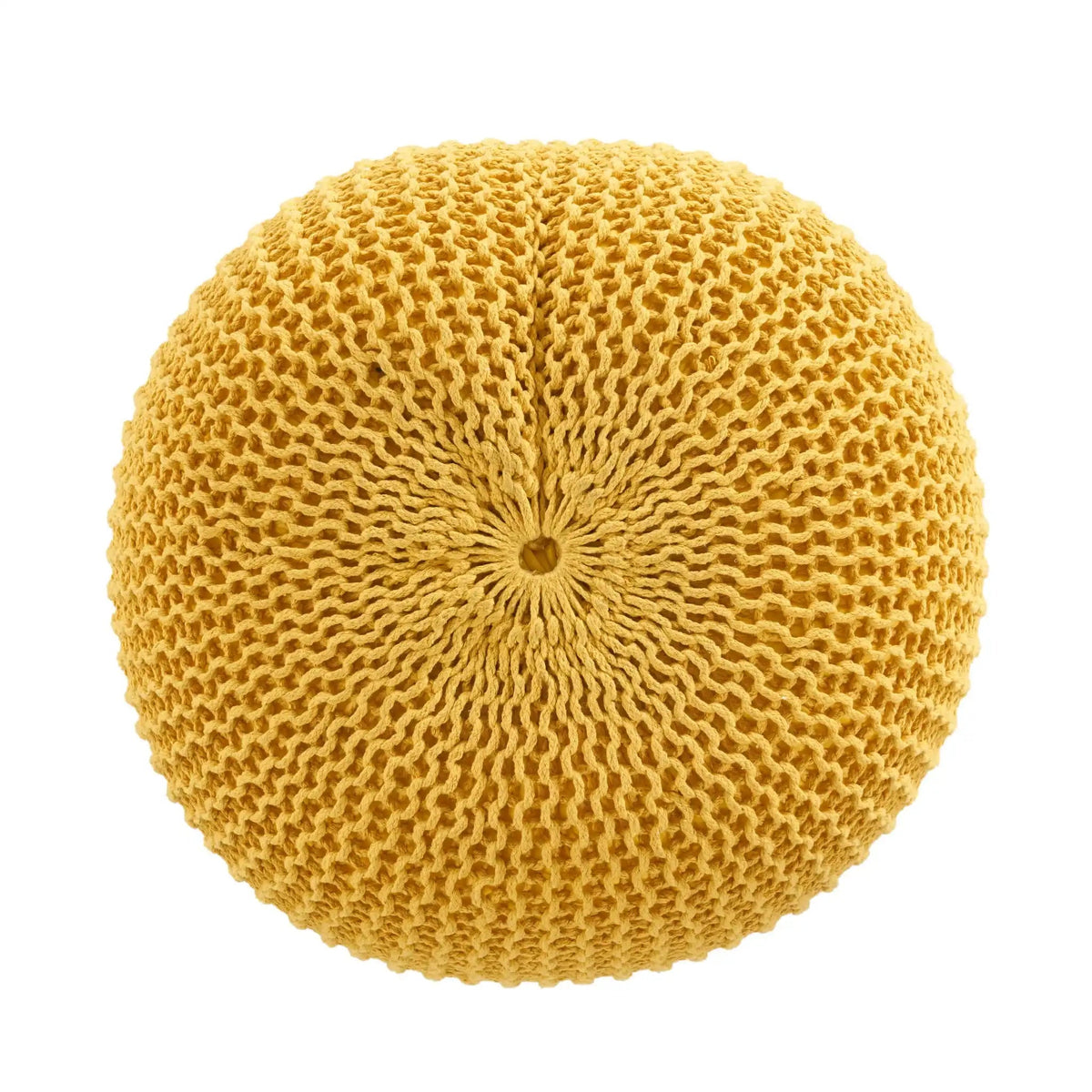 Bazar Knitted Cotton Round Pouf Ottoman with Soft Textured Cover in Yellow