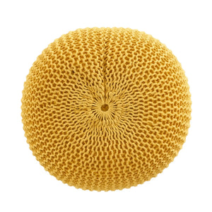 Bazar Knitted Cotton Round Pouf Ottoman with Soft Textured Cover in Yellow